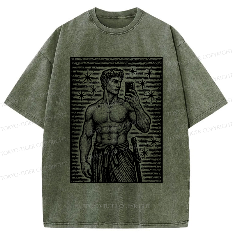 Tokyo-Tiger Workout Selfie David Washed T-Shirt