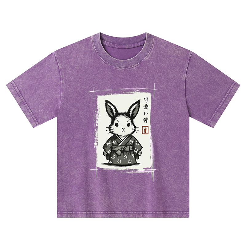 Tokyo-Tiger Woodcut Bunny Kids Washed T-Shirt