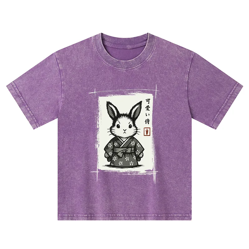 Tokyo-Tiger Woodcut Bunny Kids Washed T-Shirt
