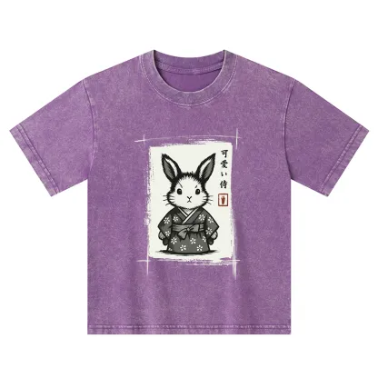 Tokyo-Tiger Woodcut Bunny Kids Washed T-Shirt