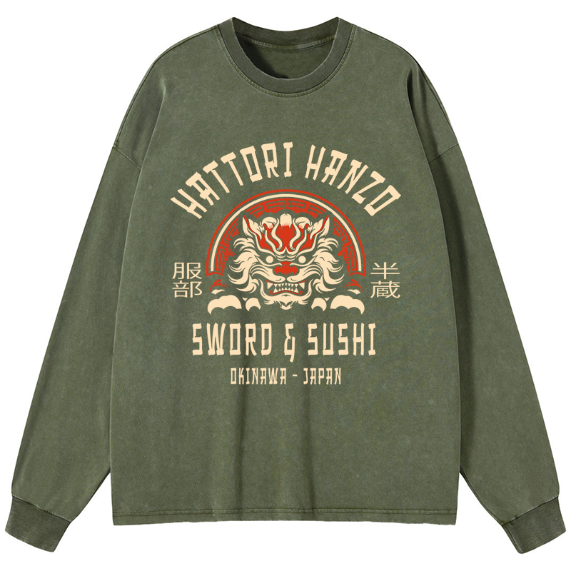 Tokyo-Tiger Hattori Hanzo Sword Washed Long Sleeve T-Shirt