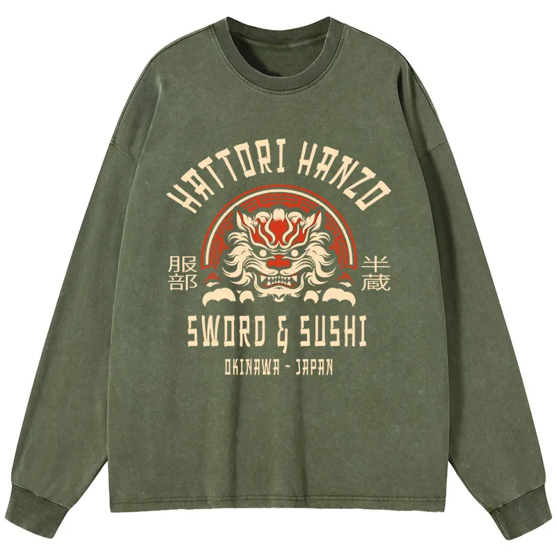 Tokyo-Tiger Hattori Hanzo Sword Washed Long Sleeve T-Shirt