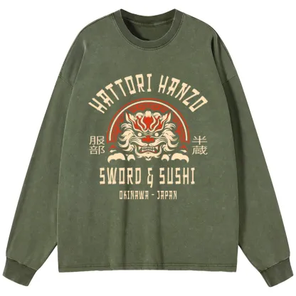Tokyo-Tiger Hattori Hanzo Sword Washed Long Sleeve T-Shirt