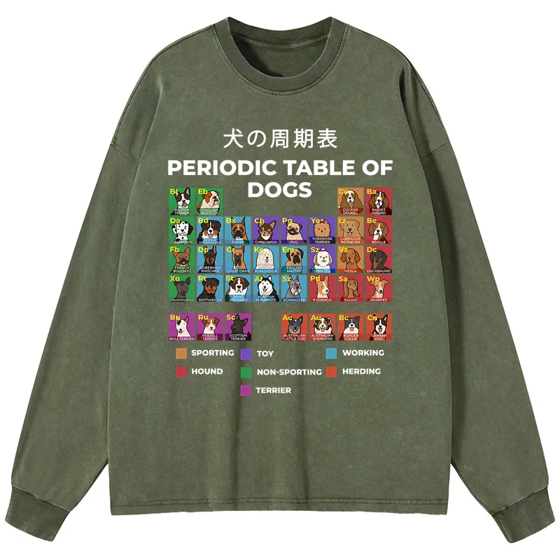 Tokyo-Tiger Periodic Table Of Dogs Washed Long Sleeve T-Shirt