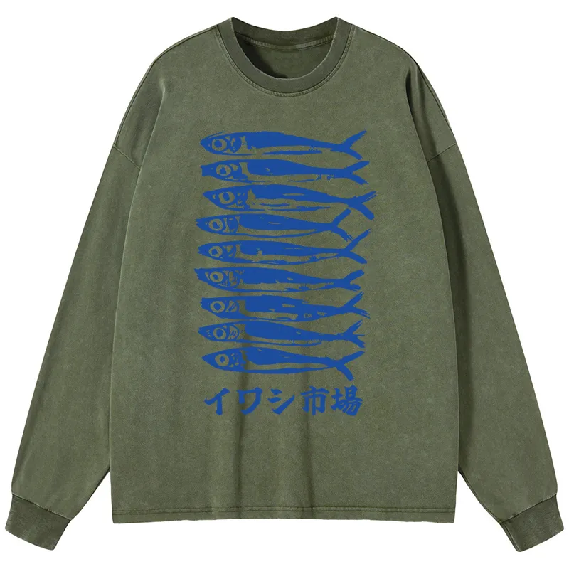 Tokyo-Tiger Sardine Market Washed Long Sleeve T-Shirt