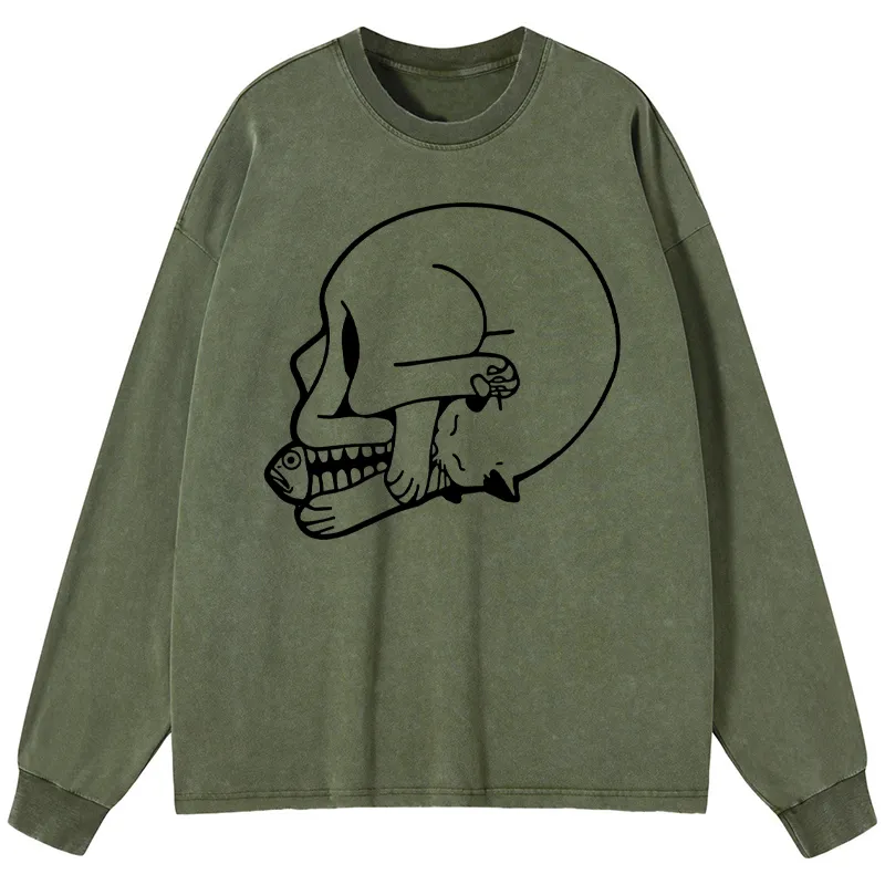 Tokyo-Tiger Delicious Chinese Food Washed Long Sleeve T-Shirt Sale