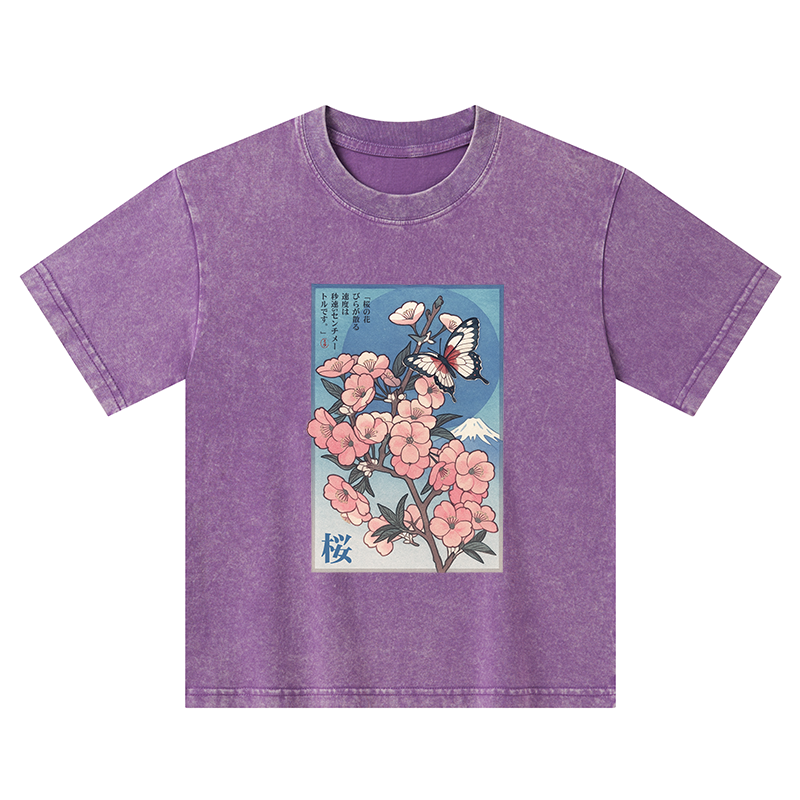 Tokyo-Tiger Ukiyoe Japanese Cherry blossoms Poster Kids Washed T-Shirt
