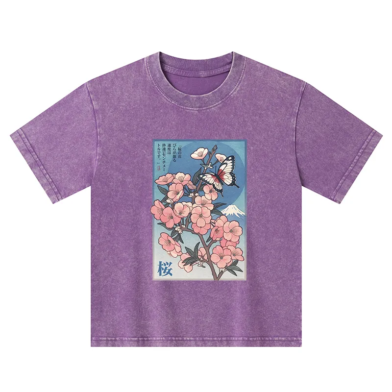 Tokyo-Tiger Ukiyoe Japanese Cherry blossoms Poster Kids Washed T-Shirt