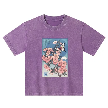 Tokyo-Tiger Ukiyoe Japanese Cherry blossoms Poster Kids Washed T-Shirt