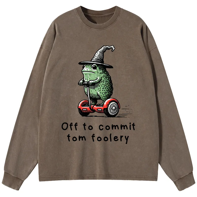 Tokyo-Tiger Frog Riding A Balance Scooter Washed Long Sleeve T-Shirt