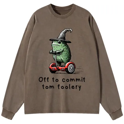 Tokyo-Tiger Frog Riding A Balance Scooter Washed Long Sleeve T-Shirt
