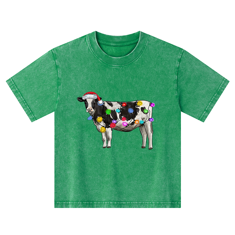Tokyo-Tiger Christmas Cow Kids Washed T-Shirt