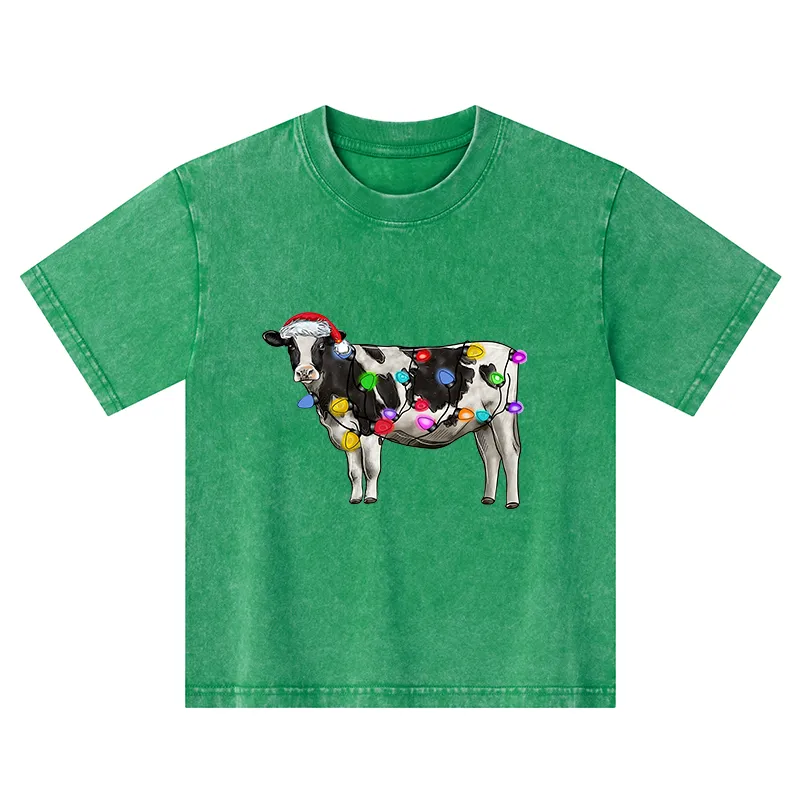 Tokyo-Tiger Christmas Cow Kids Washed T-Shirt