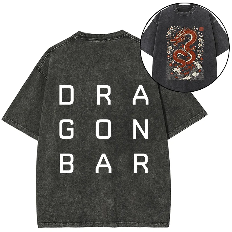 Tokyo-Tiger Japanese Red Dragon Front Back Washed T-Shirt