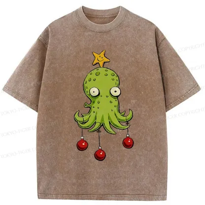 Tokyo-Tiger Christmas Tree Octopus Washed T-Shirt