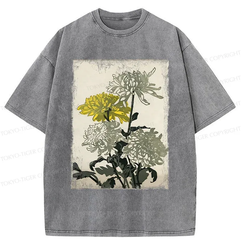 Tokyo-Tiger Japanese Chrysanthemum Washed T-Shirt