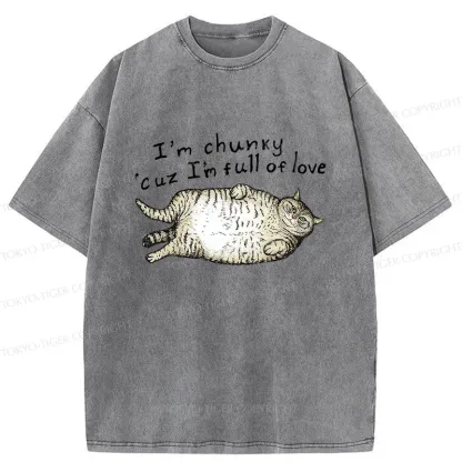 Tokyo-Tiger Fat Cat Funny Washed T-Shirt