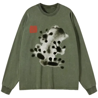 Tokyo-Tiger Ink Painting Frog Washed Long Sleeve T-Shirt