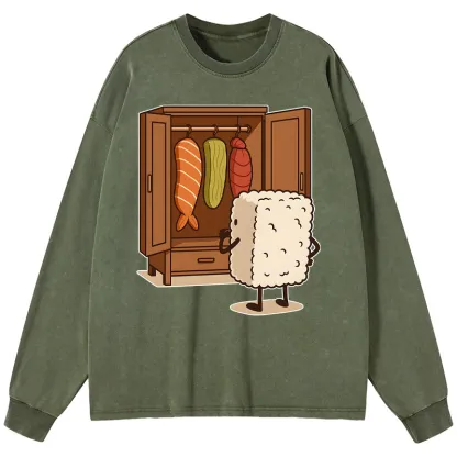 Tokyo-Tiger Sushi Pick Out Clothes Washed Long Sleeve T-Shirt