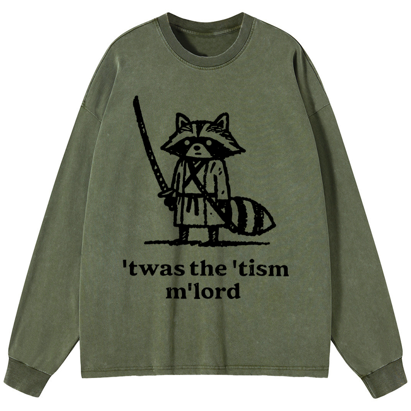 Tokyo-Tiger Focused Samurai Raccoon Washed Long Sleeve T-Shirt