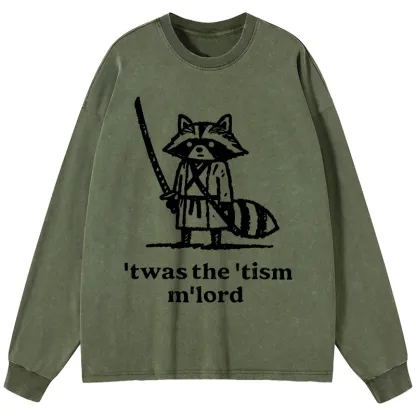 Tokyo-Tiger Focused Samurai Raccoon Washed Long Sleeve T-Shirt