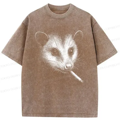 Tokyo-Tiger Possum Smoking Washed T-Shirt