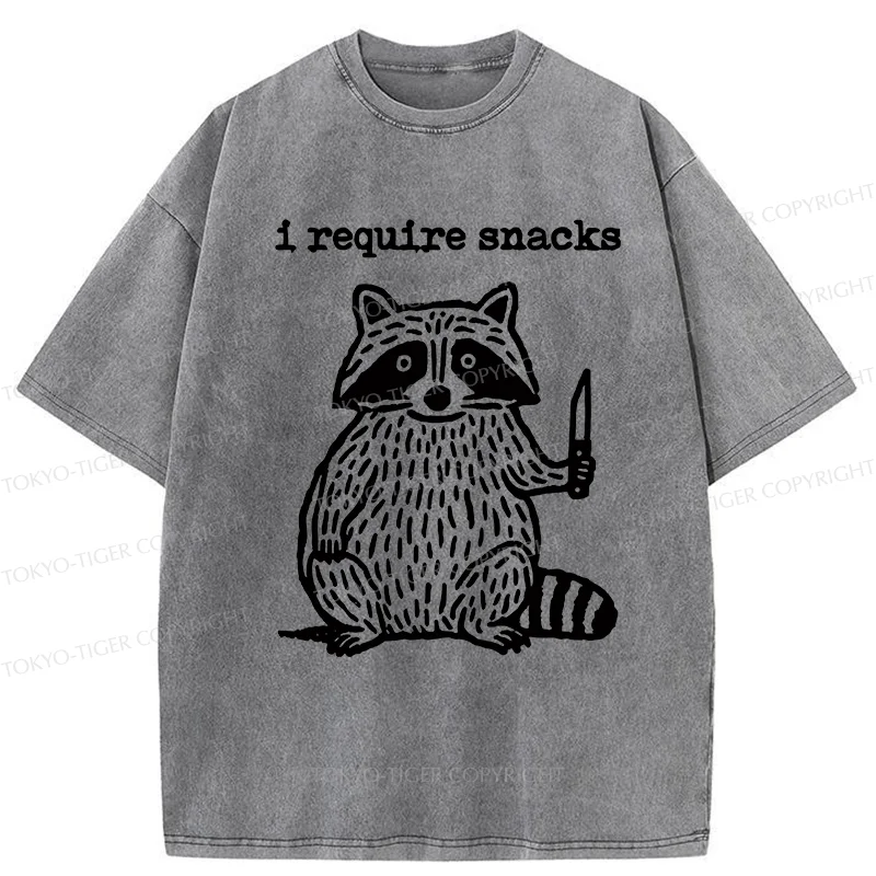 Tokyo-Tiger Silly Raccoon Needs Snacks Washed T-Shirt