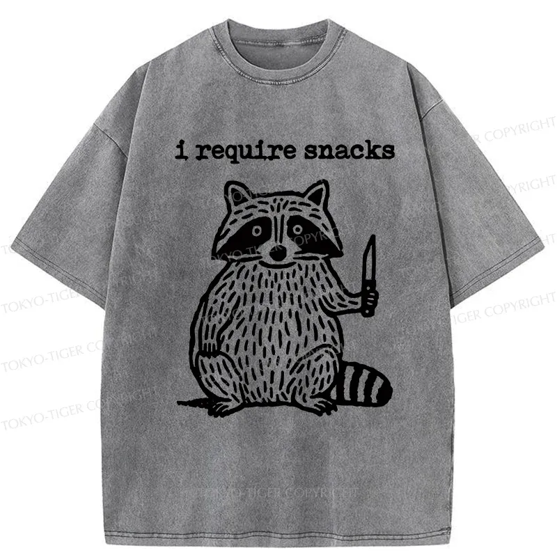 Tokyo-Tiger Silly Raccoon Needs Snacks Washed T-Shirt