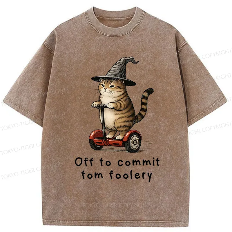Tokyo-Tiger Orange Cat Riding Segway-style Washed T-Shirt
