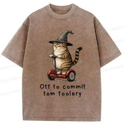 Tokyo-Tiger Orange Cat Riding Segway-style Washed T-Shirt