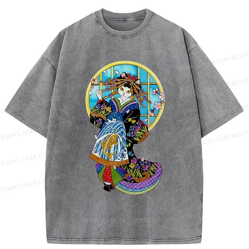 Tokyo-Tiger Geisha Cat Washed T-Shirt