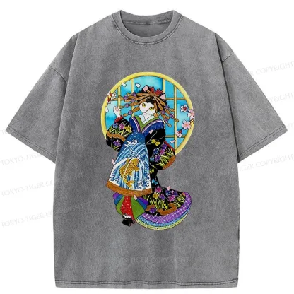 Tokyo-Tiger Geisha Cat Washed T-Shirt