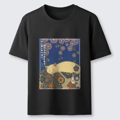 Tokyo-Tiger Ukiyoe Wisteria Flowers and Cats Classic T-Shirt