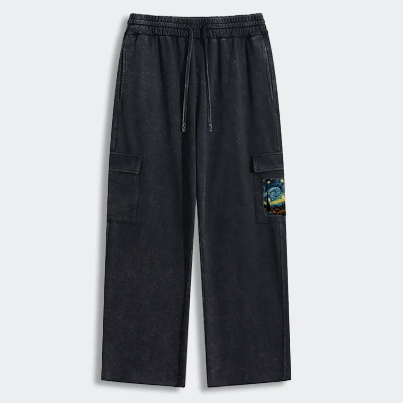 Tokyo-Tiger The Starry Night Cat Washed Utility Sweatpants