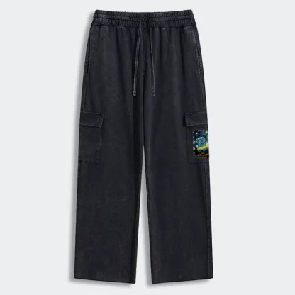Tokyo-Tiger The Starry Night Cat Washed Utility Sweatpants