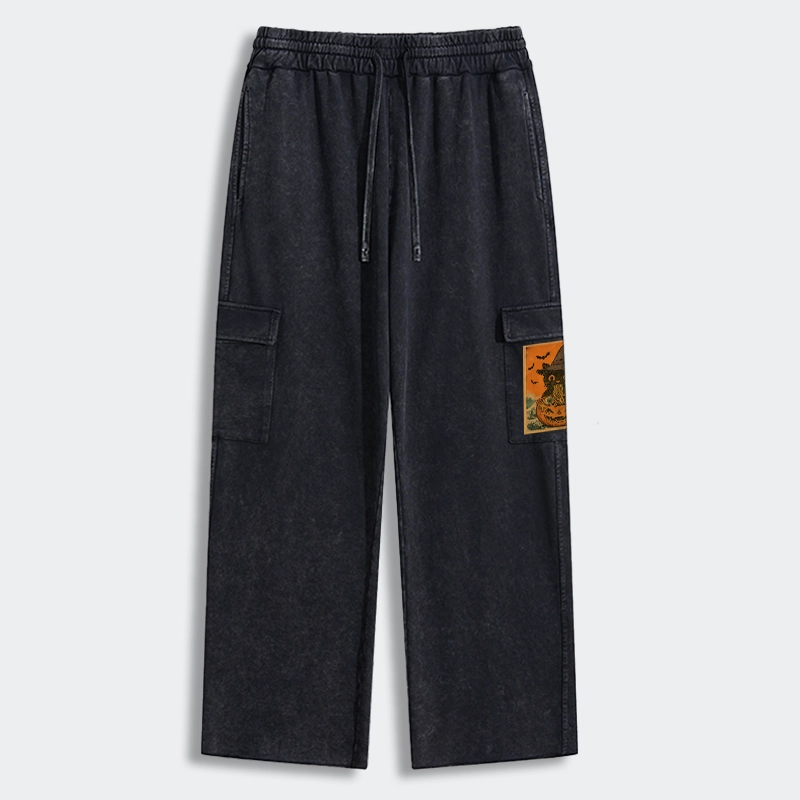 Tokyo-Tiger Halloween Cat Eating Ramen Washed Utility Sweatpants