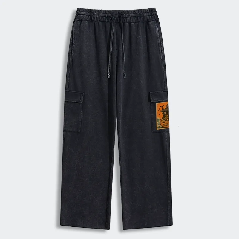 Tokyo-Tiger Halloween Cat Eating Ramen Washed Utility Sweatpants