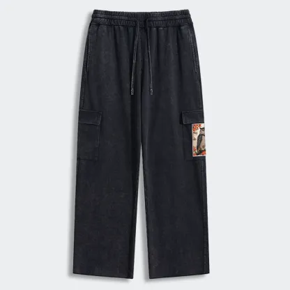 Tokyo-Tiger Vintage Japanese Owl Washed Utility Sweatpants