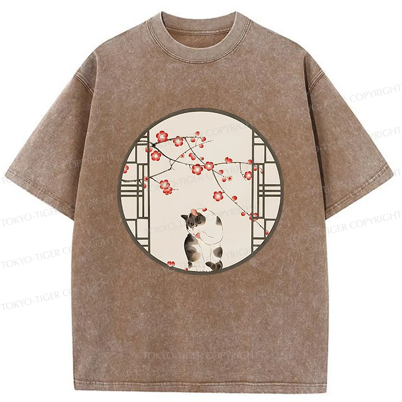 Tokyo-Tiger Beautiful View Outside The Window Washed T-Shirt