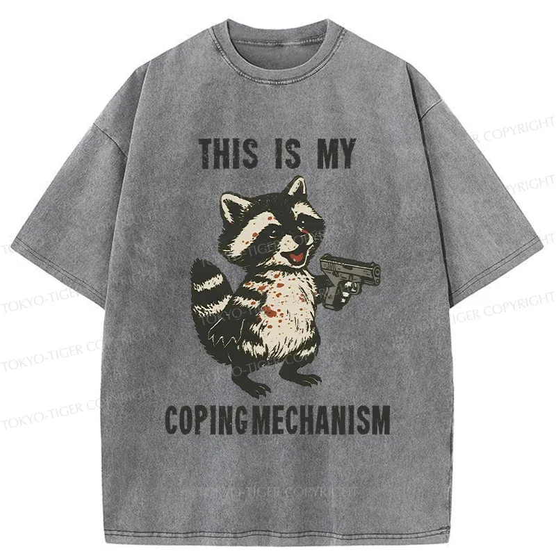 Tokyo-Tiger Raccoon Coping Mechanism Washed T-Shirt