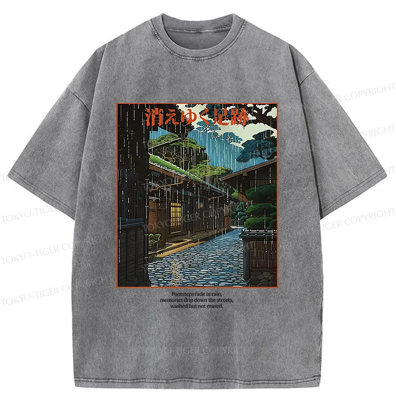 Tokyo-Tiger Courtyard In The Rain Washed T-Shirt