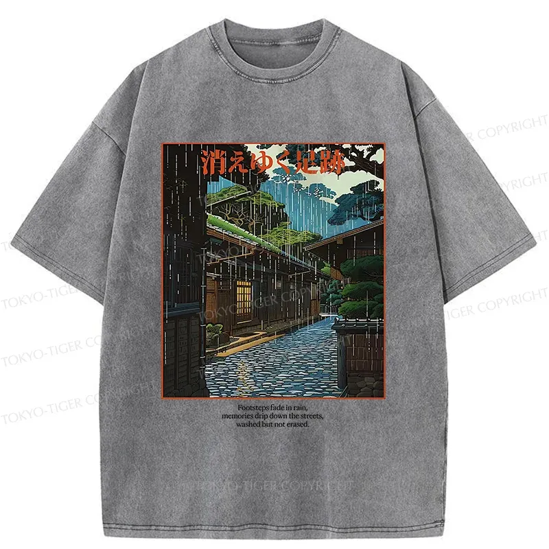 Tokyo-Tiger Courtyard In The Rain Washed T-Shirt