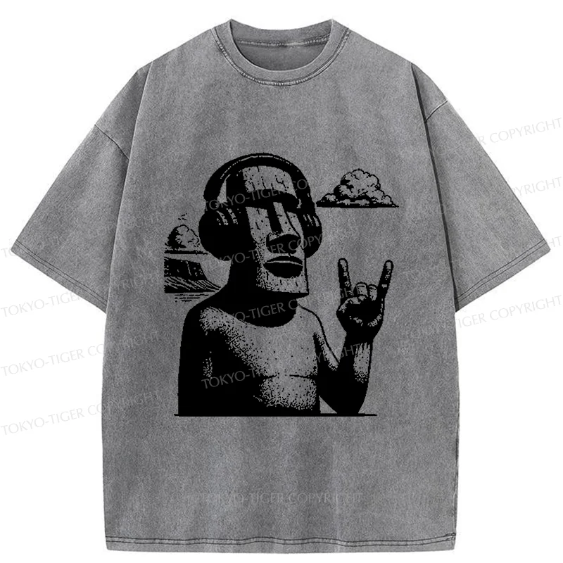 Tokyo-Tiger Rock Easter Island Statues Washed T-Shirt