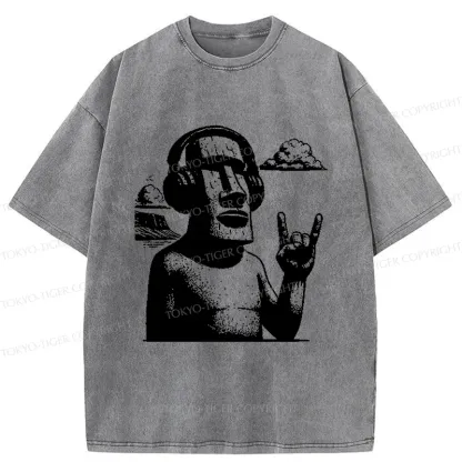 Tokyo-Tiger Rock Easter Island Statues Washed T-Shirt