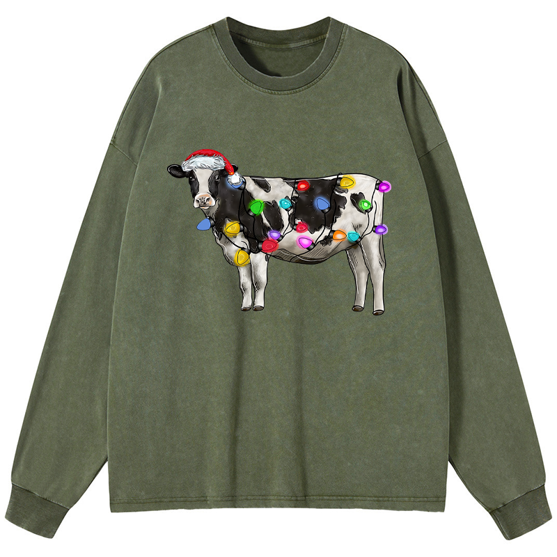 Tokyo-Tiger Christmas Cow Washed Long Sleeve T-Shirt
