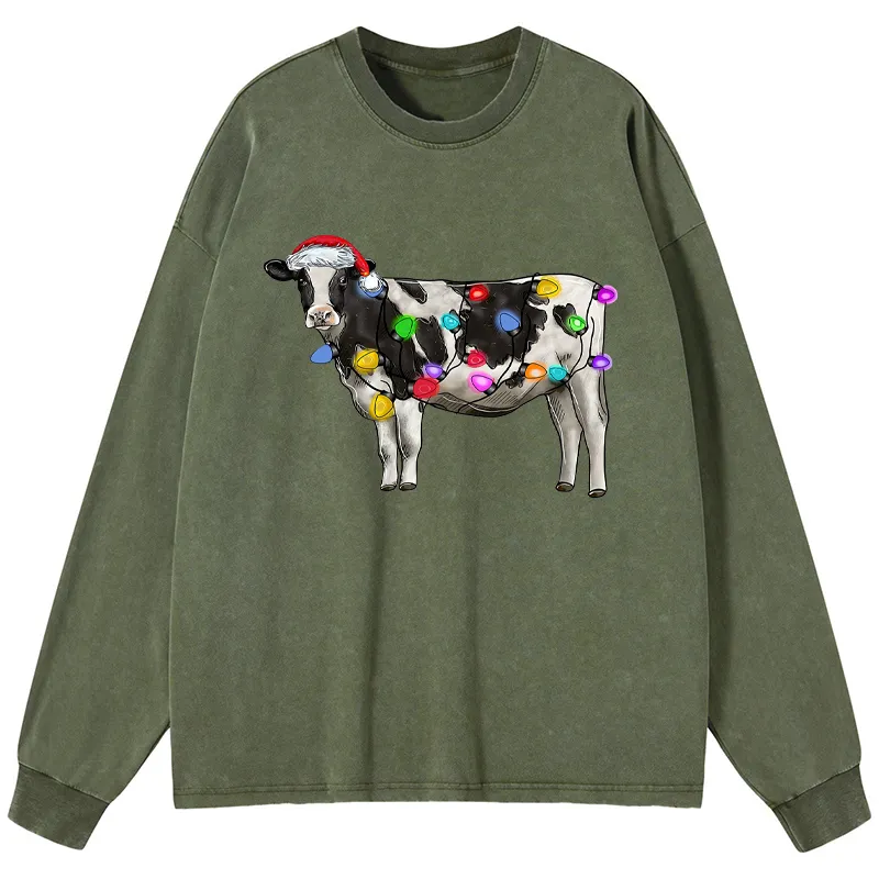 Tokyo-Tiger Christmas Cow Washed Long Sleeve T-Shirt