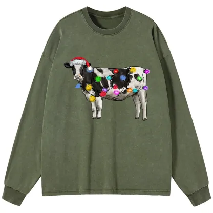 Tokyo-Tiger Christmas Cow Washed Long Sleeve T-Shirt