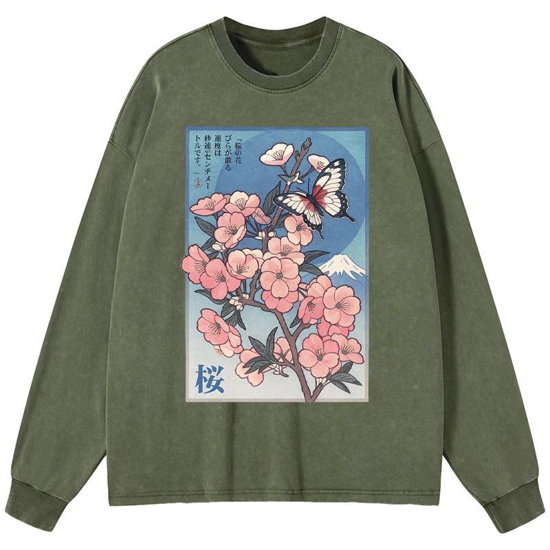 Tokyo-Tiger Ukiyoe Japanese Cherry blossoms Poster Washed Long Sleeve T-Shirt
