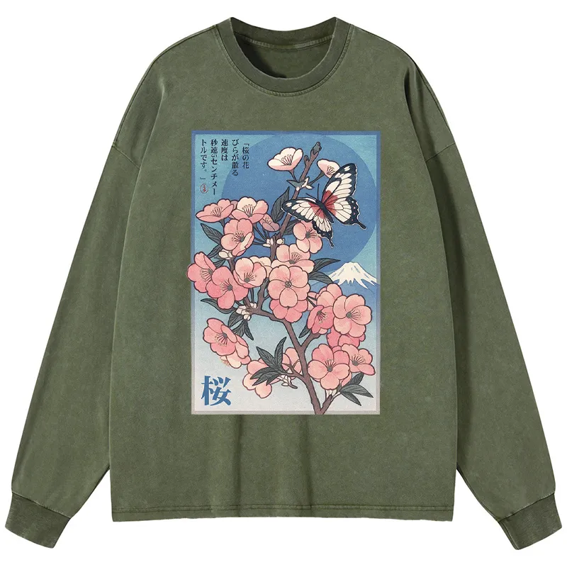 Tokyo-Tiger Ukiyoe Japanese Cherry blossoms Poster Washed Long Sleeve T-Shirt