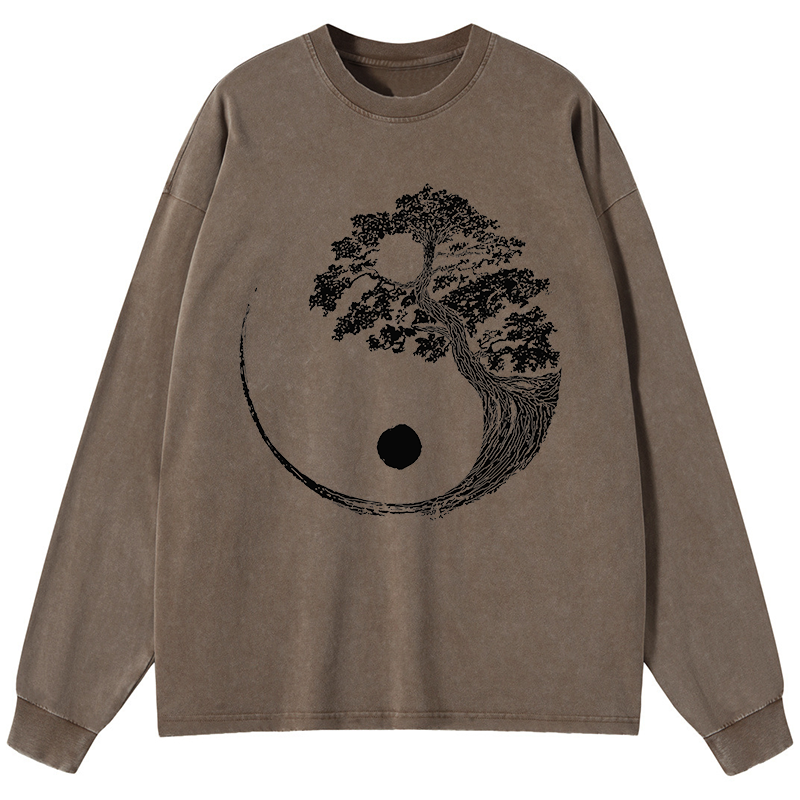 Tokyo-Tiger Yin-Yang Tai Chi Tree Washed Long Sleeve T-Shirt
